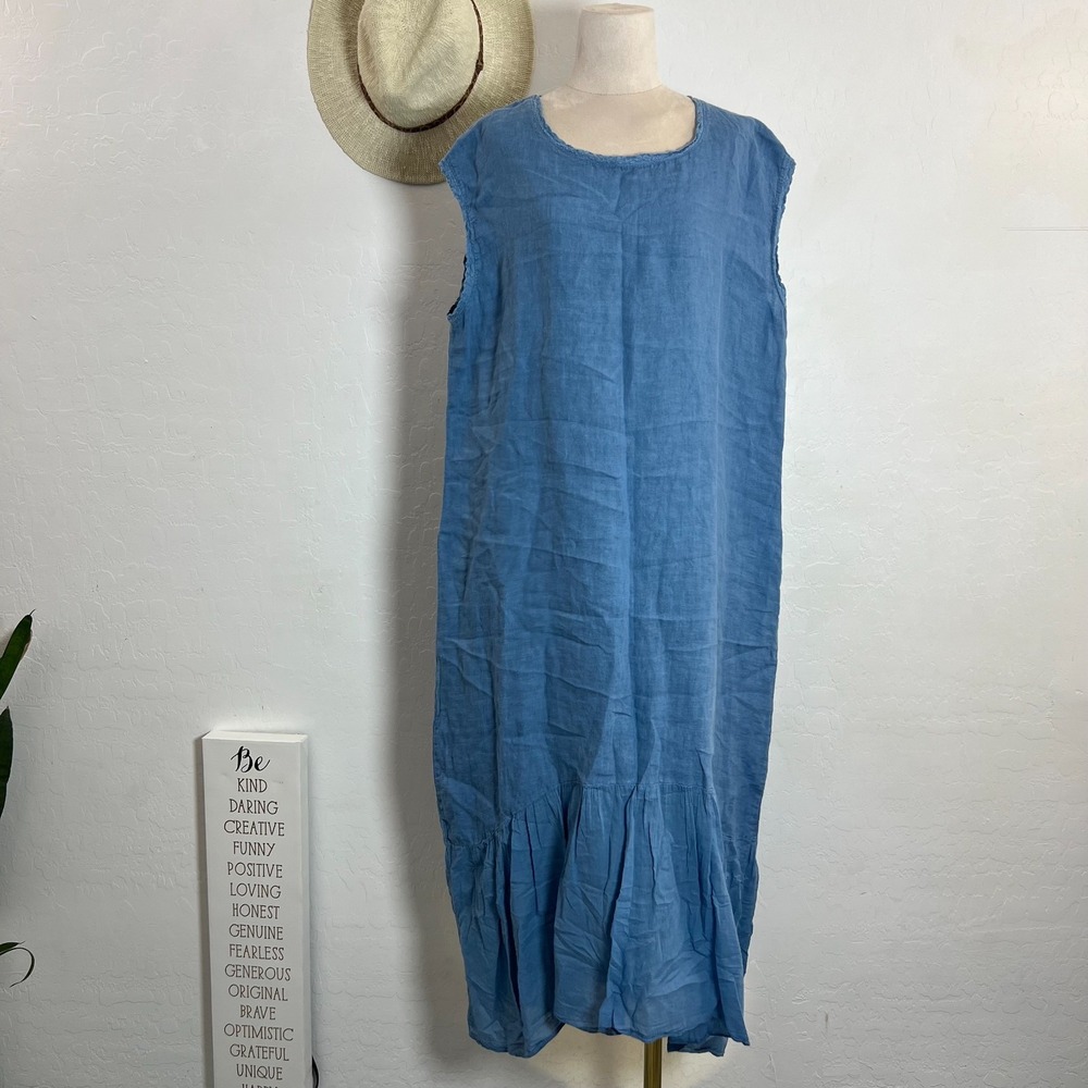 NT by amati L linen tunic light denim blue summer resort vacation beach coastal